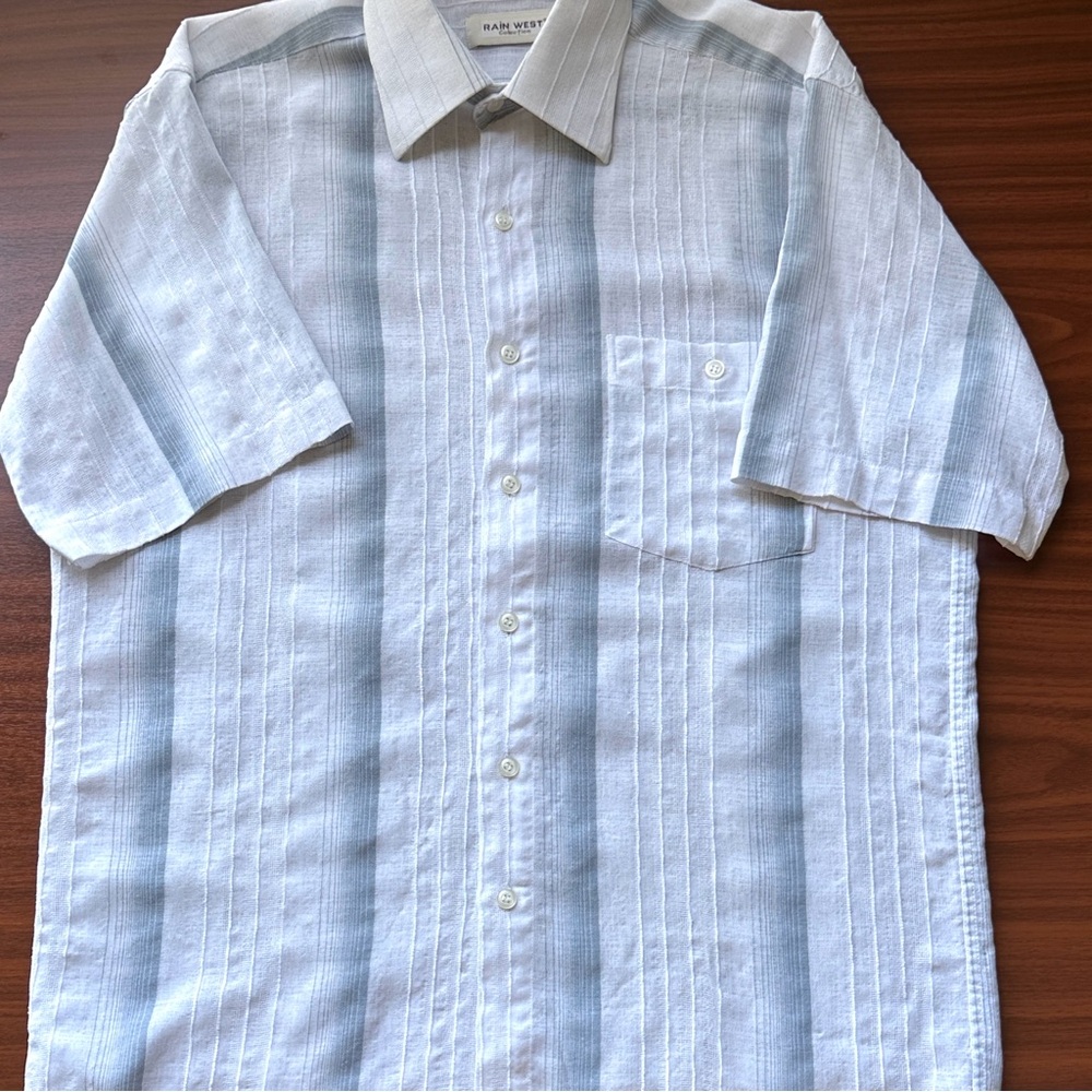 Men's Blue and White Striped Button-Down Shirt